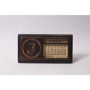 Metal Vintage Art Deco Perpetual Desk Calendar with Gothic J Letter ~ 260304-WH